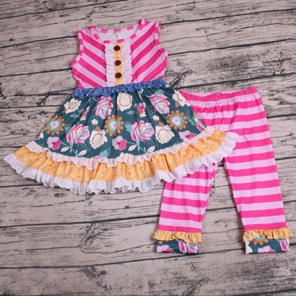 Boutique Other - Girls Boutique Floral Ruffle Tank Pant Set 5/6